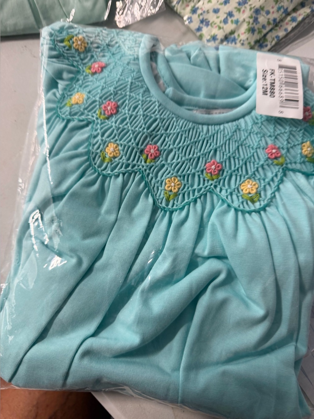 Smocked 12 month teal dress new with tags